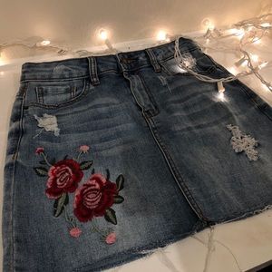 Red Roses Denim Skirt